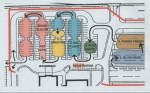 Colored drawing showing Miata funcana course