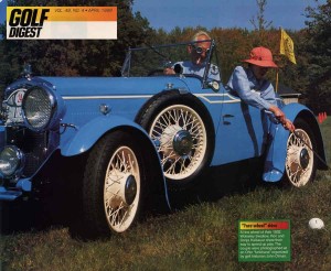 Golf Digest Magazine published a two-page photo showing a funkhana game of golf being played from a Wolseley Swallow at the Glasgow Green Trials